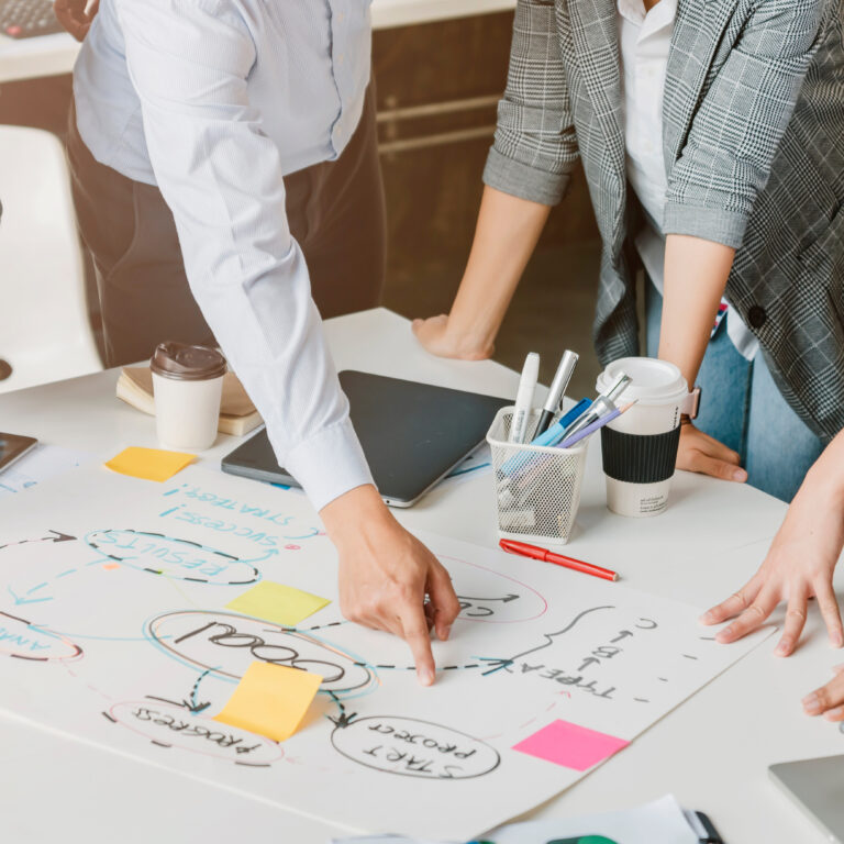 topview of creative agency business brain storm meeting presenta