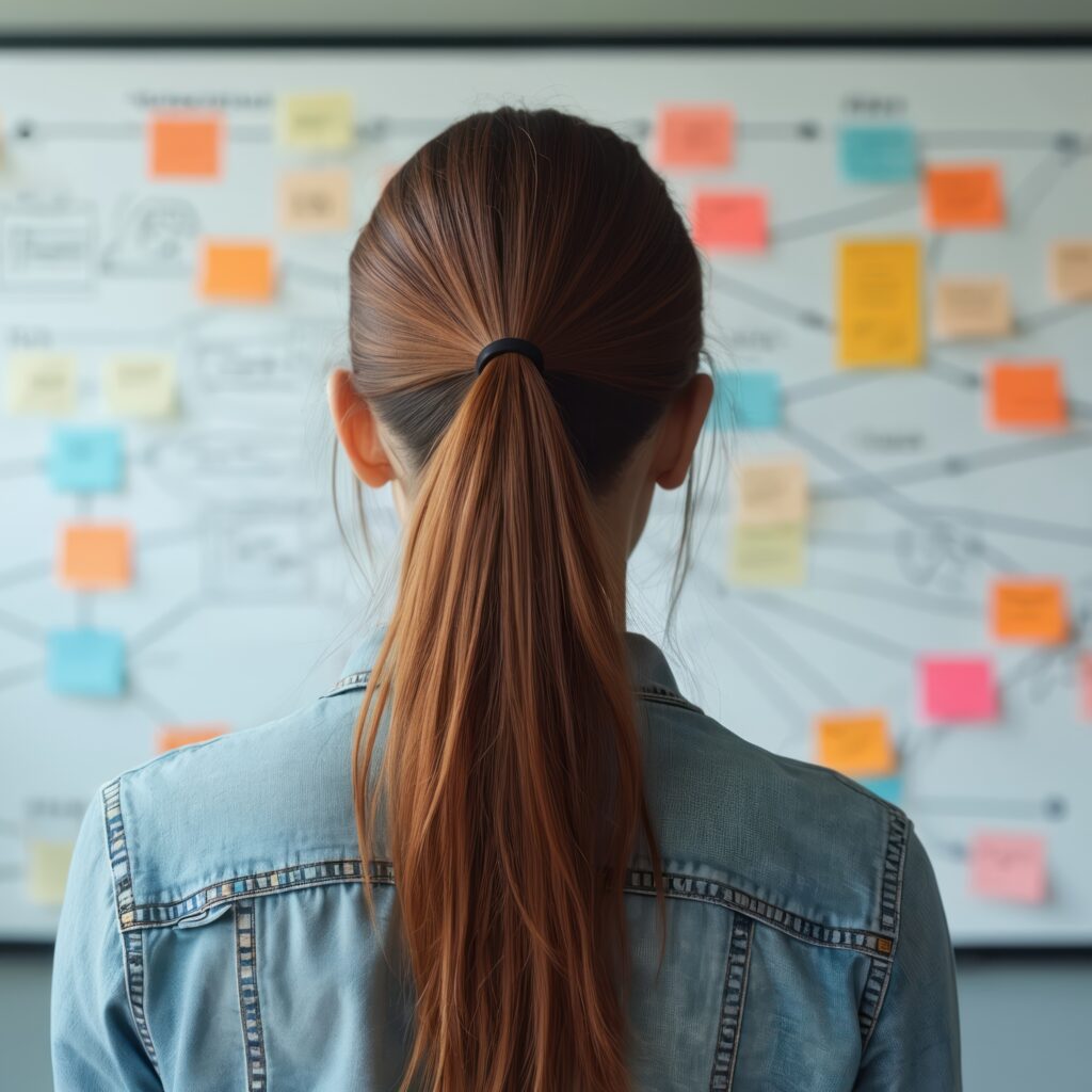femme qui réfléchit à un projet d'etablissement